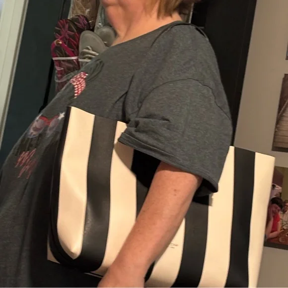 Kate Spade Black and White Striped Tote - Picture 6 of 8